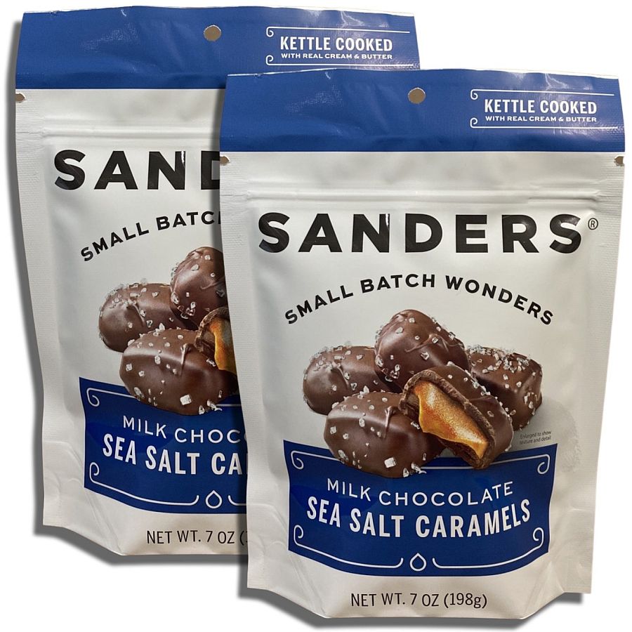 Sanders Small Batch Milk Chocolate Sea Salt Caramels 7 Oz, 2 Packs - Specialty Snack by Sanders