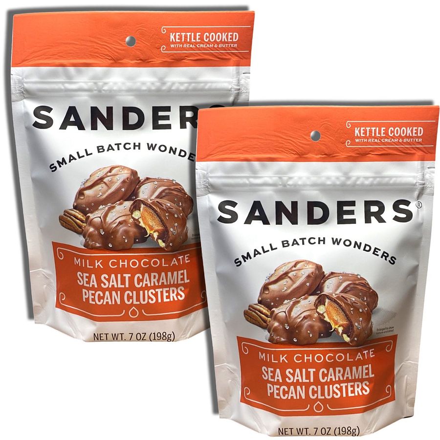 Sanders Small Batch Milk Chocolate Sea Salt Pecan Caramel Cluster, 7 Oz, 2 Pack - Specialty Snack by Sanders