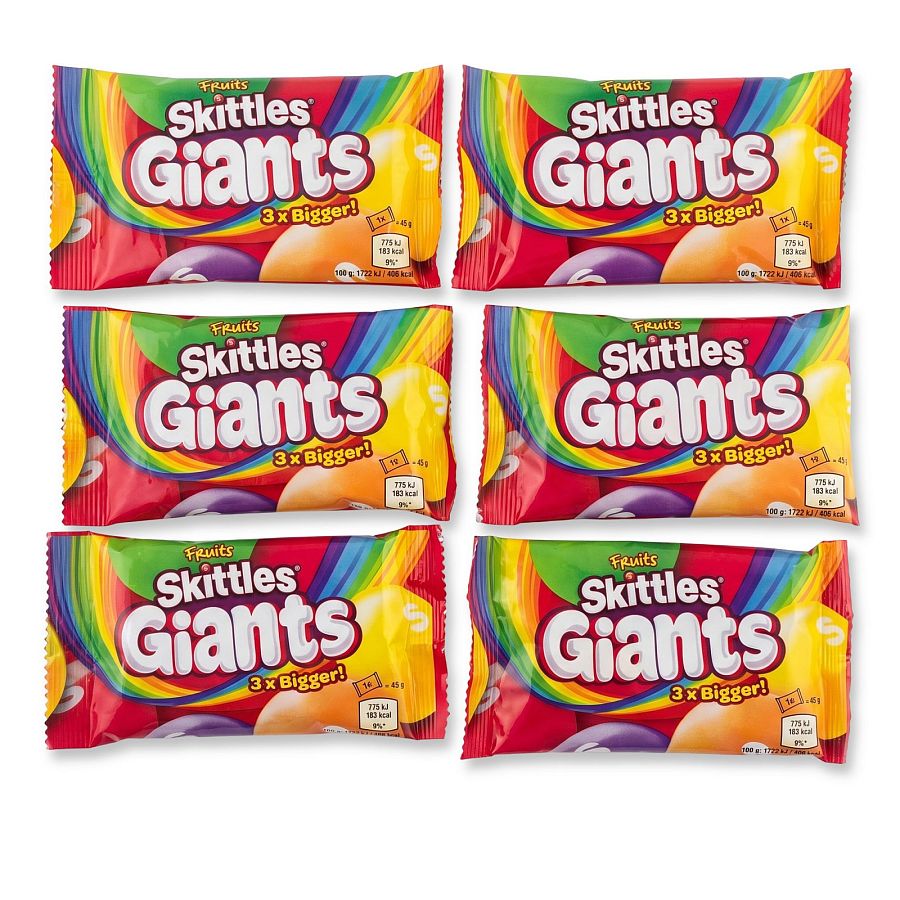 Skittles UK Imports, Giants 3x Bigger, Fruits 45 gm bag | 6 pack - Specialty Snack by Skittles