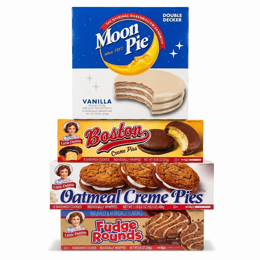 Snack Cake Variety Pack, Moon Pie Double Decker Vanilla, Little Debbie Boston Creme Pies, Fudge Rounds & Oatmeal Creme Pies, 32 Individually Wrapped Treats - Specialty Snack by Little Debbie