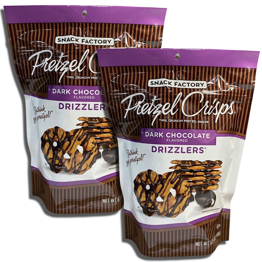 Snack Factory Dark Chocolate Pretzel Crisps Drizzlers 5.5 Ounce, 2 Packs - Specialty Snack by Snack Factory
