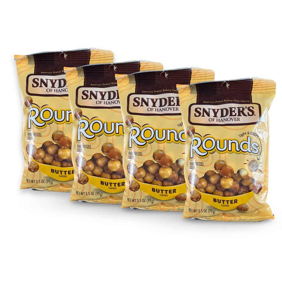 Snyder's of Hanover Pretzels – 3.5 oz Bags, 4 Pack | Rounds Butter - Specialty Snack by Snyder's of Hanover