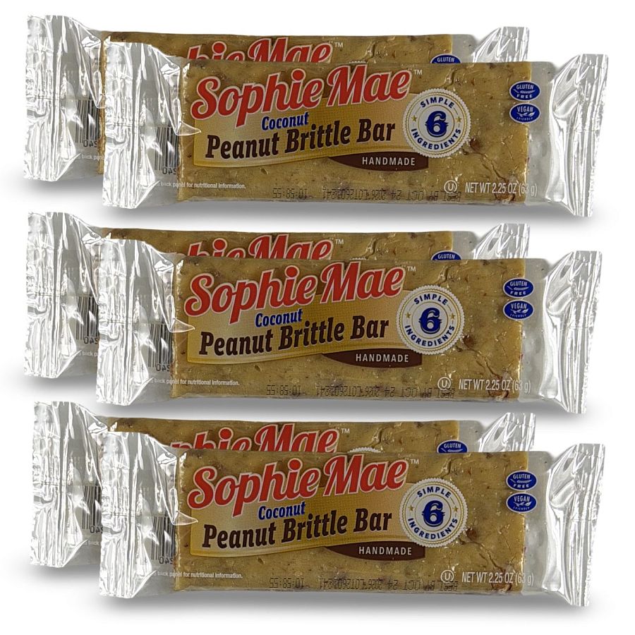 Sophie Mae Coconut Peanut Brittle Bars, 6 Count (2.25 oz Each) Made with 6 Simple Ingredients - Specialty Snack by Sophie Mae