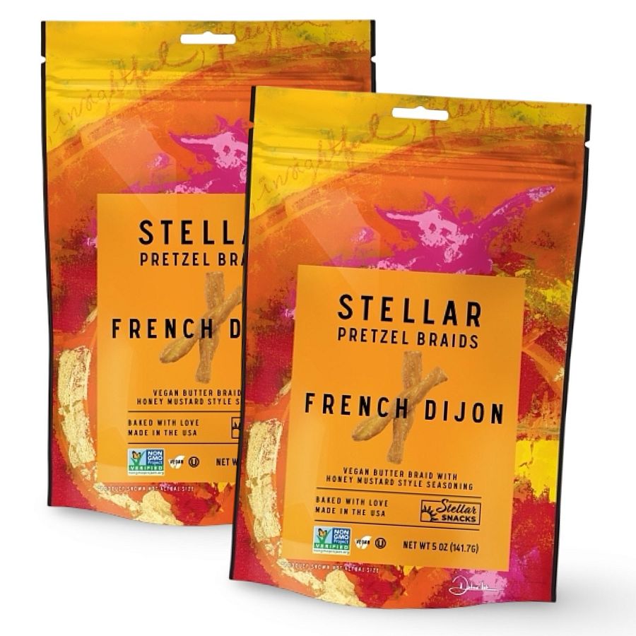 Stellar Pretzel Braids, French Dijon Honey Mustard, 5 Oz (2 Pack), Gourmet Pretzel Sticks, Vegan, Kosher, Non GMO by Stellar Snacks