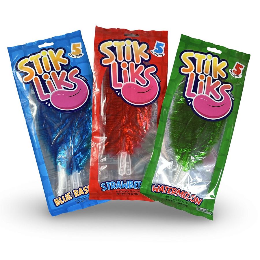 Stik Liks, Unique Rollable, Bendable Lollipops In Strawberry, Watermelon and Blue Raspberry, 15 Total Lollipops - Specialty Snack by Foreign Candy