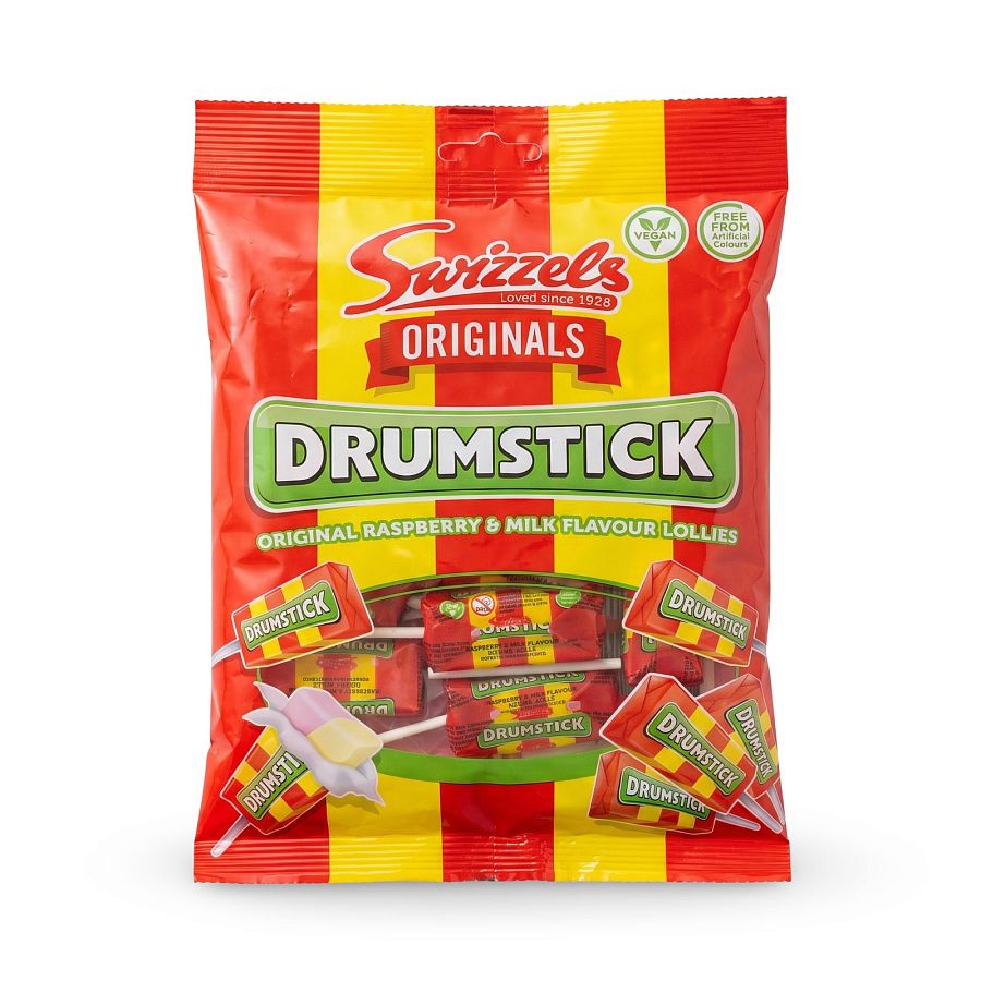 Swizzels Drumstick Lollies UK Imported Candy | Raspberry & Milk Flavored Chewy Lollipops 120g - Specialty Snack by Swizzles