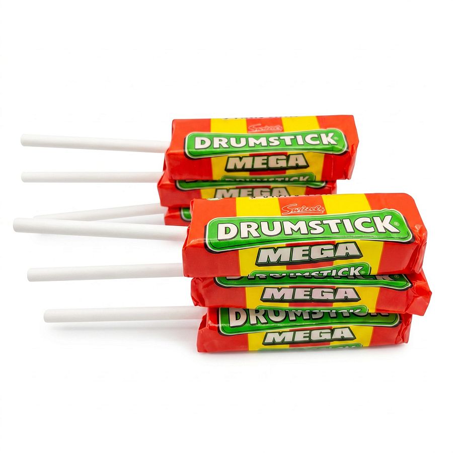 Swizzels Drumstick Mega Lolliy UK Imported Candy | Raspberry & Milk Flavored Chewy Lollipops, 6 Pack - Specialty Snack by Swizzles