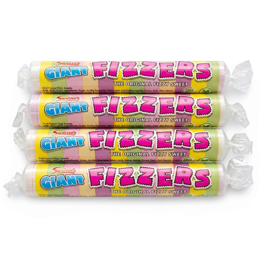 Swizzels Giant Fizzers UK Imported Candy | Fruit Flavor Fizzy Sweets 40g , 4 Pack - Specialty Snack by Swizzles