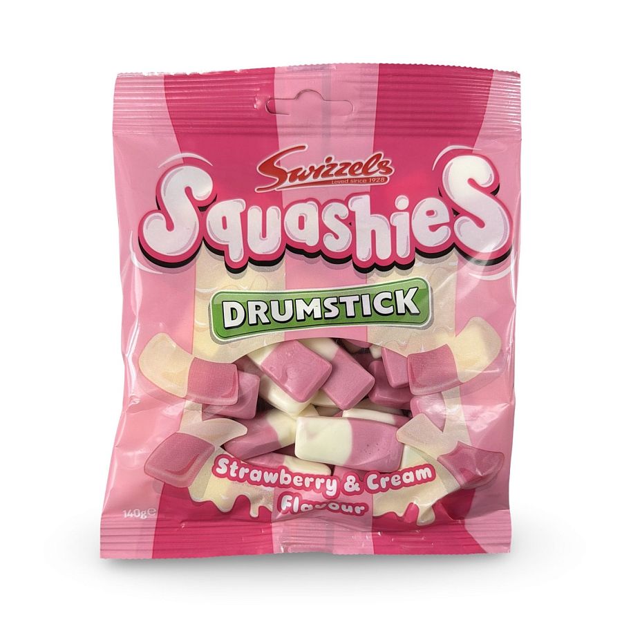 Swizzels Squashies Drumstick Imported Candy – 100 g Bag | Strawberry & Cream - Specialty Snack by Swizzles
