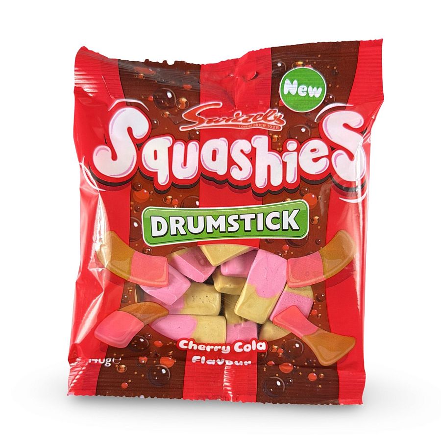 Swizzels Squashies Drumstick Imported Candy – 100 g Bag | Cherry Cola - Specialty Snack by Swizzles
