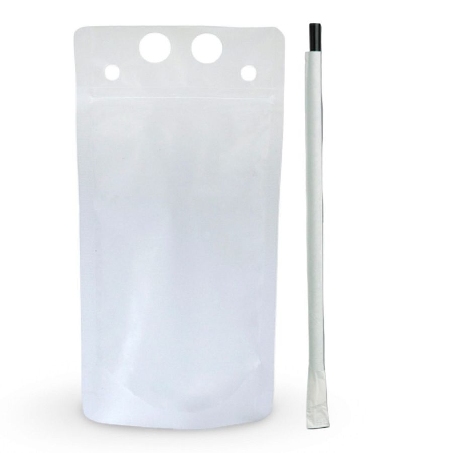 Tablecraft Expandable Drink Pouches 20 Pack with Straws, 32 oz Reusable Party Drink Bags - Specialty Snack by Tablecraft