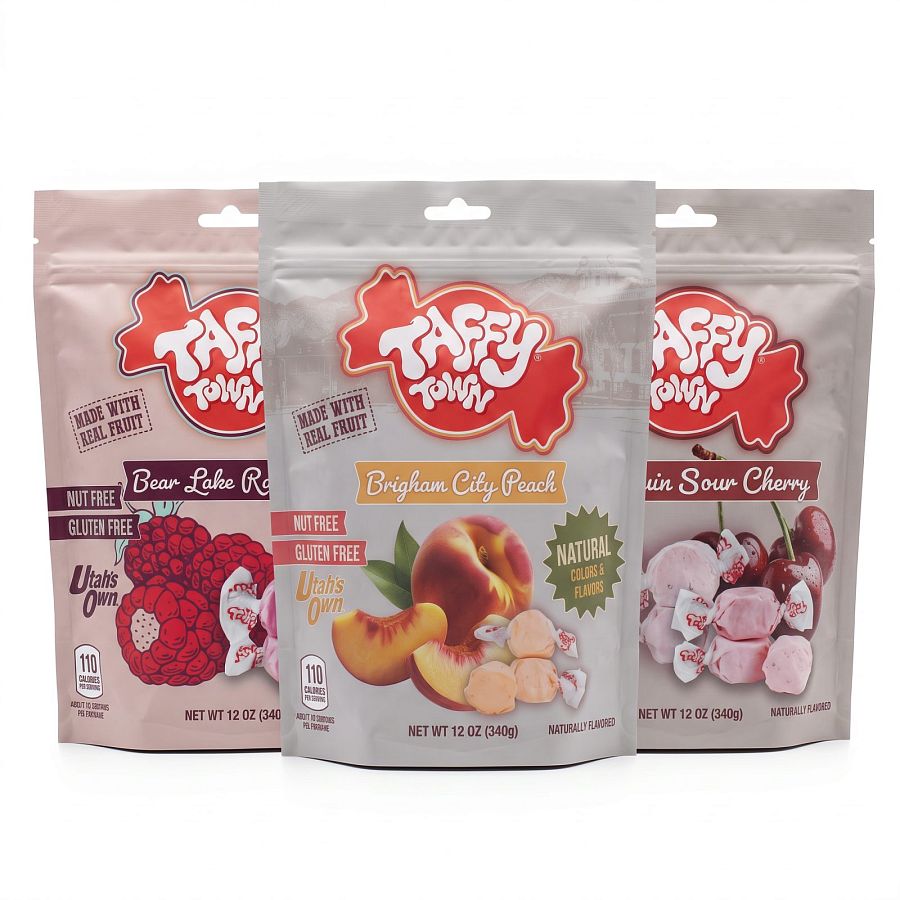 Taffy Town Limited Edition Utah Taffy 12 oz | Peach, Sour Cherry & Raspberry | Real Fruit | Soft Whipped Chew - Specialty Snack by Taffy Town