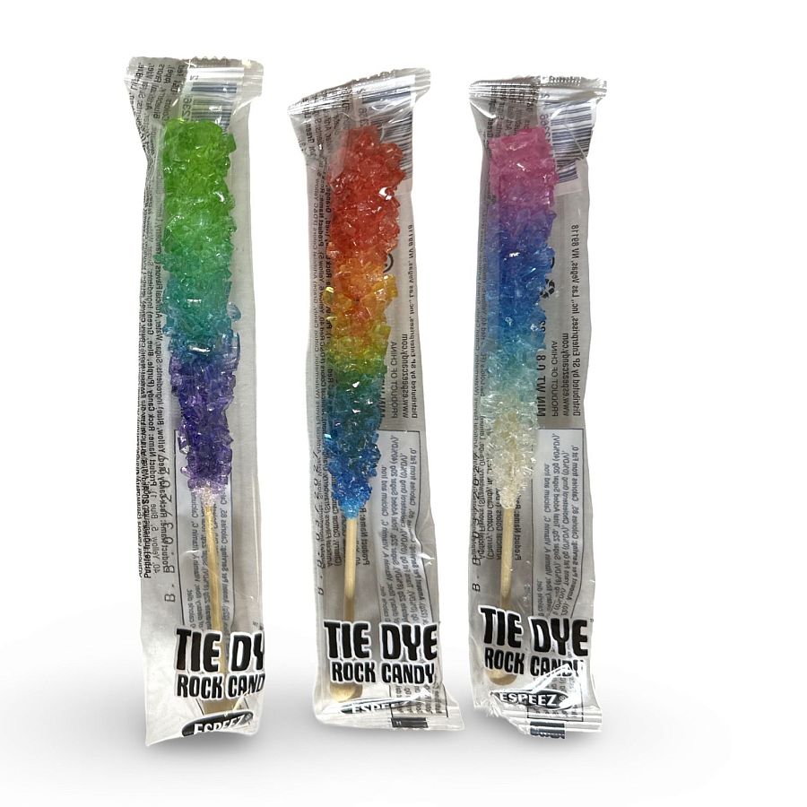 Tie-Dye Rock Candy Sticks Lollipops, Made with Cane Sugar, Assorted colors | 6 Pack - Specialty Snack by Ezpeez