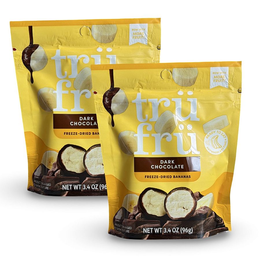 Tru Fru Chocolate & Creme Covered Real Fruit – 2 Pack (3.4 oz Each) | Bananas in Dark Chocolate - Specialty Snack by Tru Fru