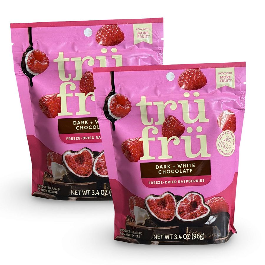 Tru Fru Chocolate & Creme Covered Real Fruit – 2 Pack (3.4 oz Each) | Raspberries White/Dark Chocolate - Specialty Snack by Tru Fru