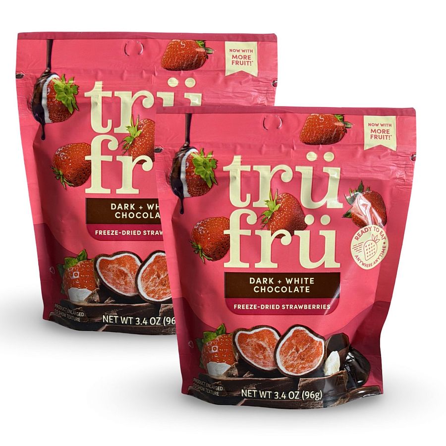 Tru Fru Chocolate & Creme Covered Real Fruit – 2 Pack (3.4 oz Each) | Strawberries White/Dark Chocolate - Specialty Snack by Tru Fru