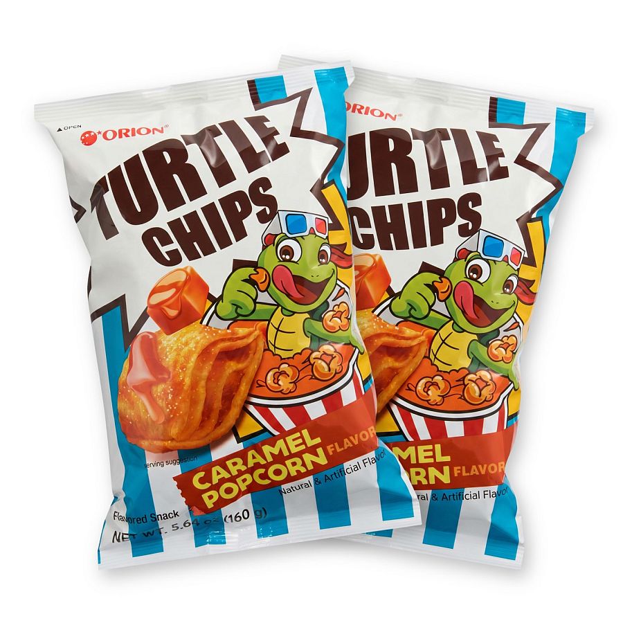 Turtle Chips Korean 4-Layer Crispy Snack Chips, 2 Pack | Caramel Popcorn - Specialty Snack by Turtle Chips