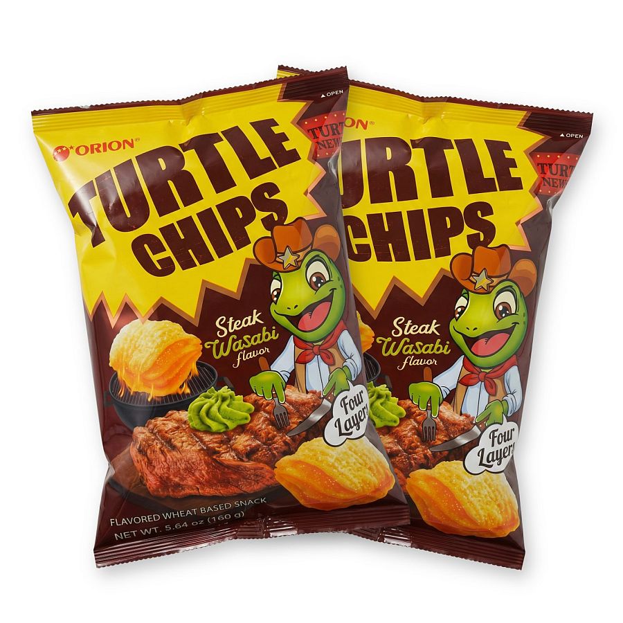 Turtle Chips Korean 4-Layer Crispy Snack Chips, 2 Pack | Steak Wasabi - Specialty Snack by Turtle Chips