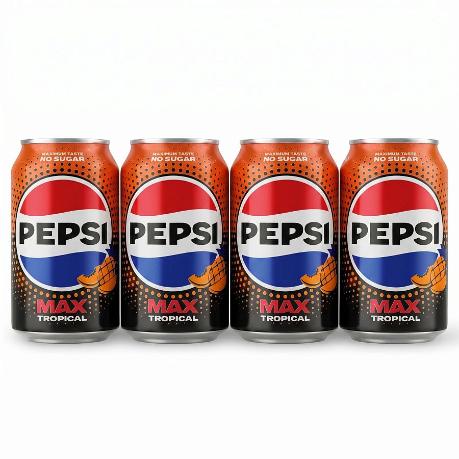 U.K. Imported Limited Edition Flavored Sodas | 4 Cans Per Order | Pepsi Zero Sugar Max Tropical - Specialty Snack by Fanta