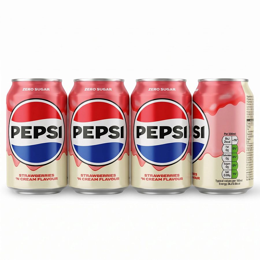 U.K. Imported Limited Edition Flavored Sodas | 4 Cans Per Order | Pepsi Zero Sugar Strawberries 'N' Cream - Specialty Snack by Fanta