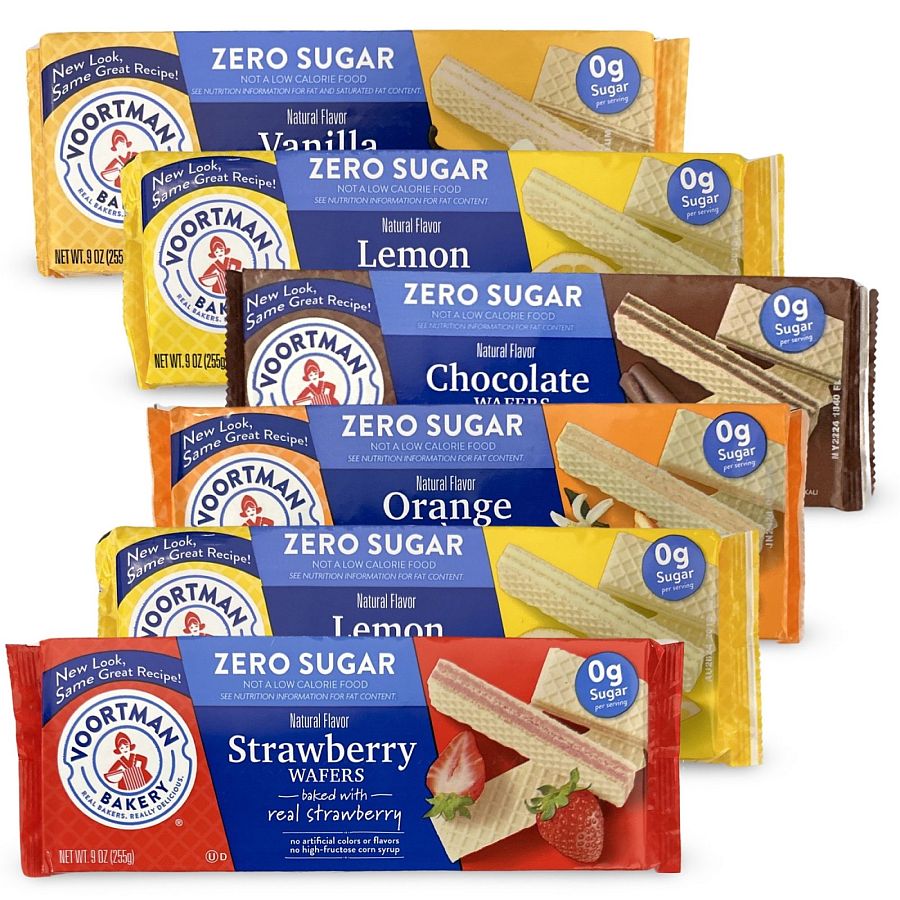 Voortman Bakery Sugar Free Wafers 6 Packs, 5 Flavors | Chocolate, Lemon, Orange, Strawberry, Vanilla - Specialty Snack by Voortman