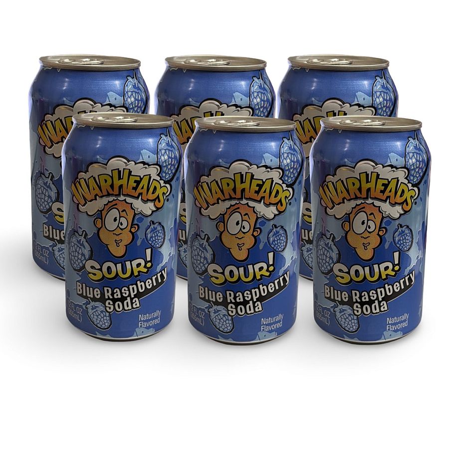 Warheads Flavored Soda Drinks, 6 Cans Per Order | Blue Raspberry - Specialty Snack by Warheads