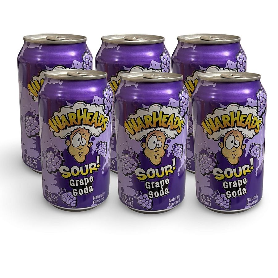 Warheads Flavored Soda Drinks, 6 Cans Per Order | Grape - Specialty Snack by Warheads