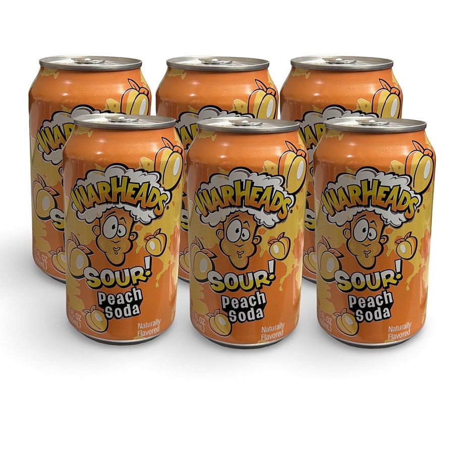 Warheads Flavored Soda Drinks, 6 Cans Per Order | Peach - Specialty Snack by Warheads