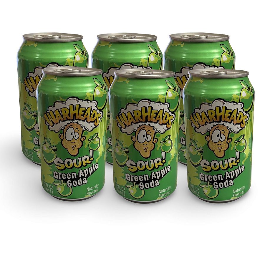 Warheads Flavored Soda Drinks, 6 Cans Per Order | Sour Apple - Specialty Snack by Warheads
