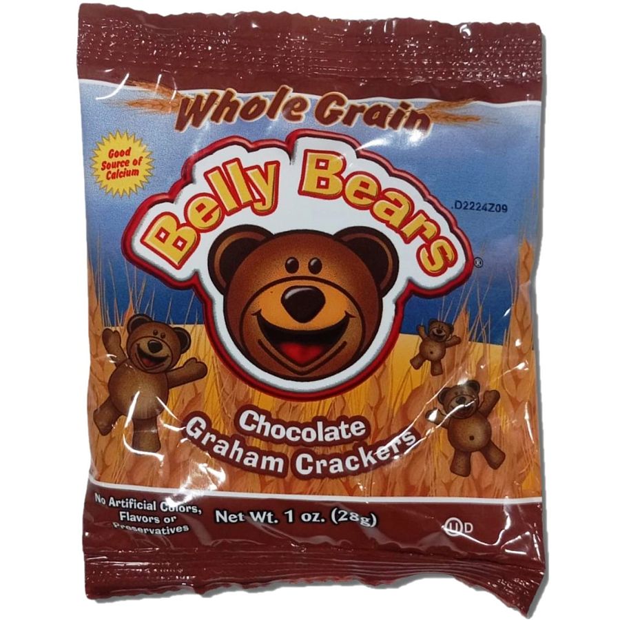 Whole Grain Chocolate Belly Bears School Graham Crackers, 20 Packs - Specialty Snack by Belly Bears