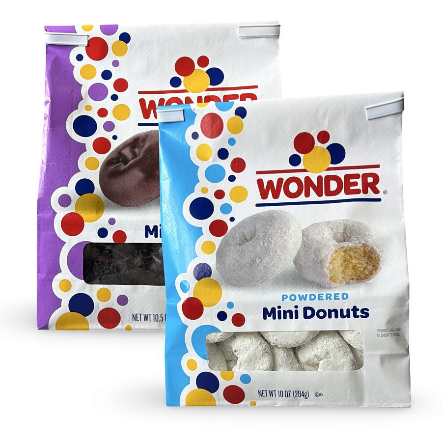 Wonder Mini Donuts – 10 oz Bags |  Combo Pack, Powdered Sugar and Chocolate Frosted (2 Bags) - Specialty Snack by Wonder