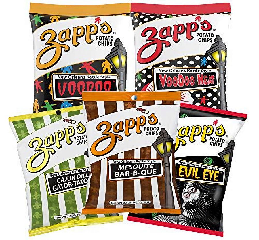 ZAPP'S Potato Chips Variety Pack | Evil Eye, Voodoo, Voodoo Heat, Mesquite BBQ, Cajun Dill Gatortator, 2.5 oz Hungry Sized Bags | 5-Pack - Specialty Snack by Zapp's
