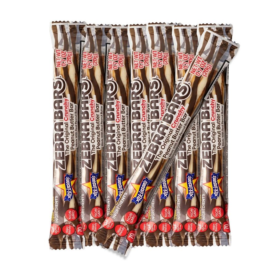 Zebra Bars Original Crunchy Peanut Butter Candy Bars 0.7 oz Sweet & Salty Nostalgic Candy Choose Pack Size - Specialty Snack by Atkinson's