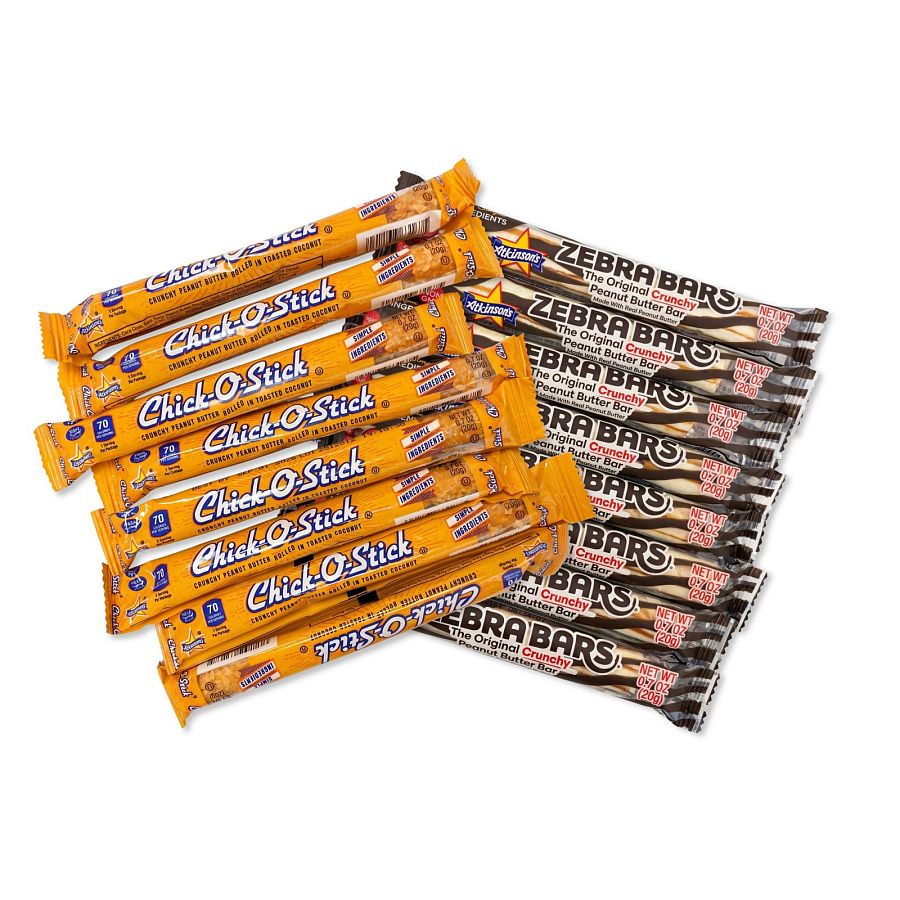 Zebra Bars The Orginal Crunchy Peanut Butter Bars | Sweet & Salty Nostalgic Candy | .7 oz Bars,  Zebra Bar  & Chick-O-Stick | 16 Pack Combo - Specialty Snack by Atkinson's